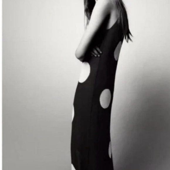 Zara Black Maxi Dress with Large White Polka Dots vacation - Picture 2 of 7